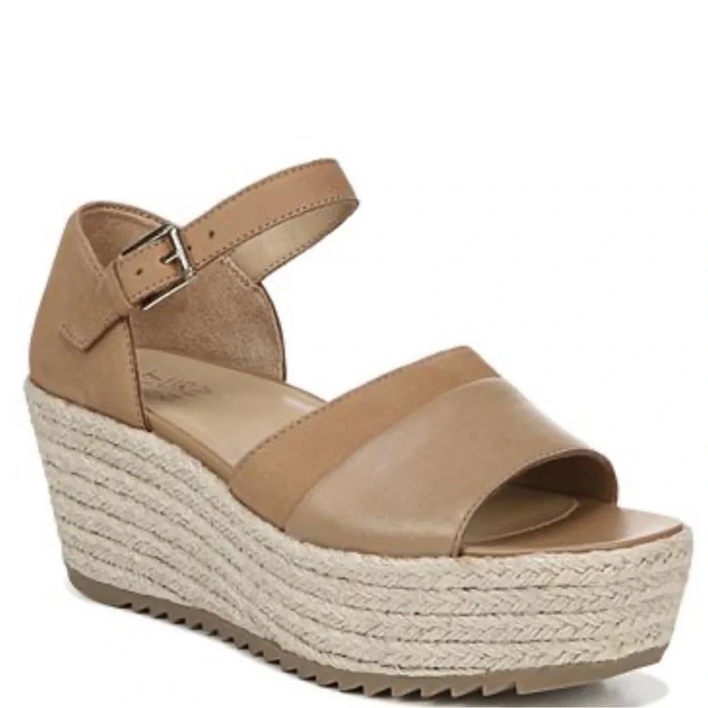 Naturalizer OPAL Tan Colorblock Platform Wedge Espadrille sandals women size 9.5